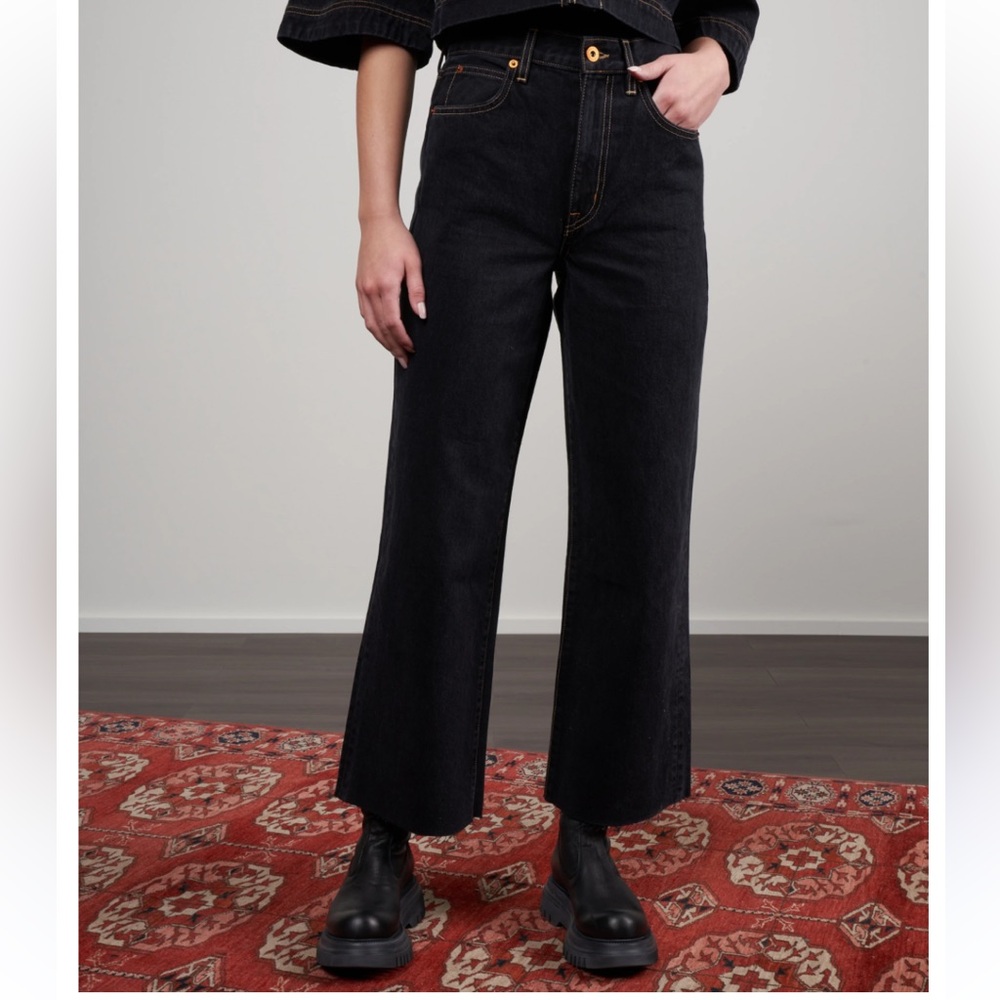 SLVRLAKE Grace Crop Jeans Night Flight Wide Leg Raw Hem Black Denim 29